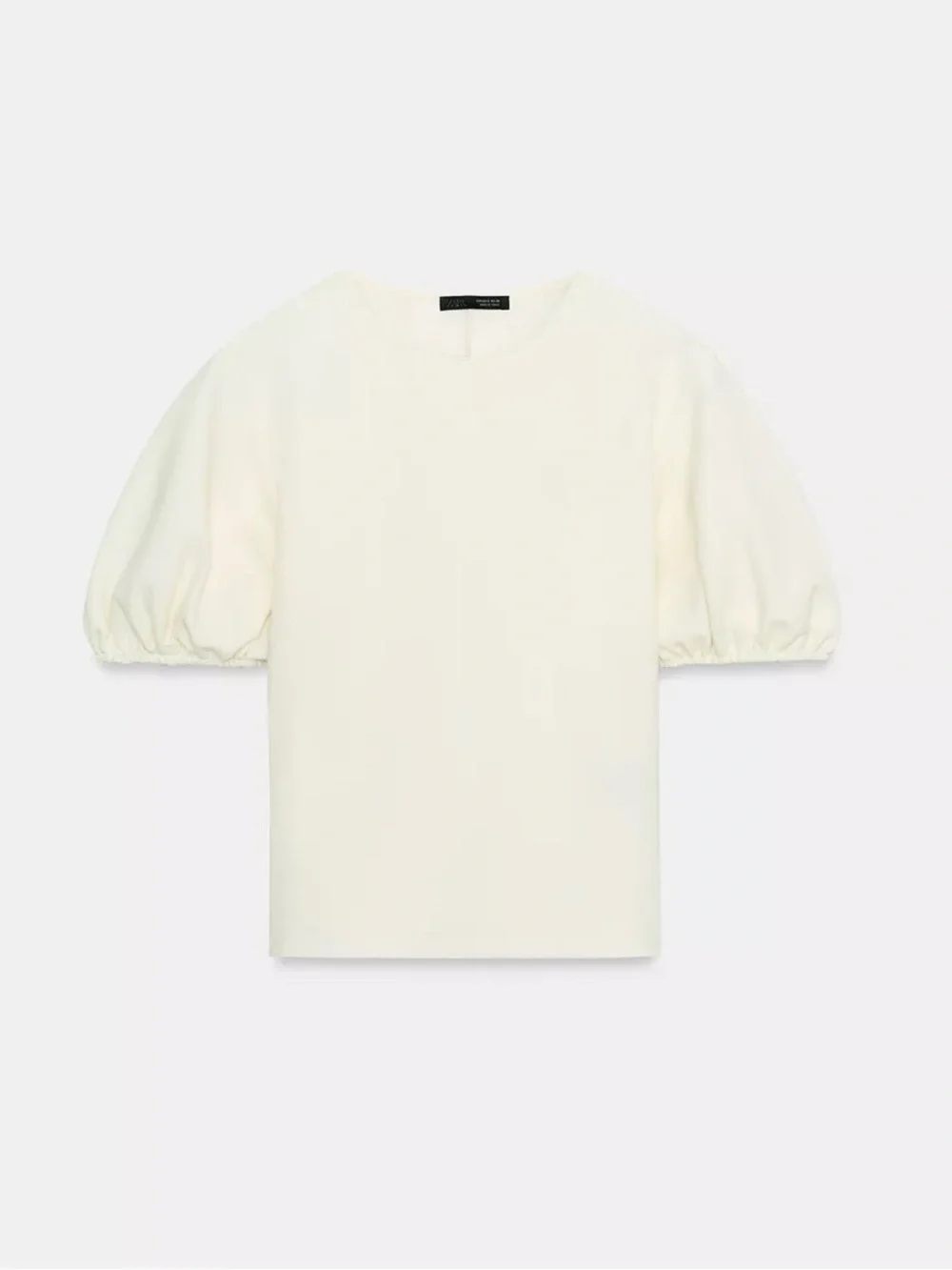 Zara Ivory Puff-Sleeve Crewneck Top